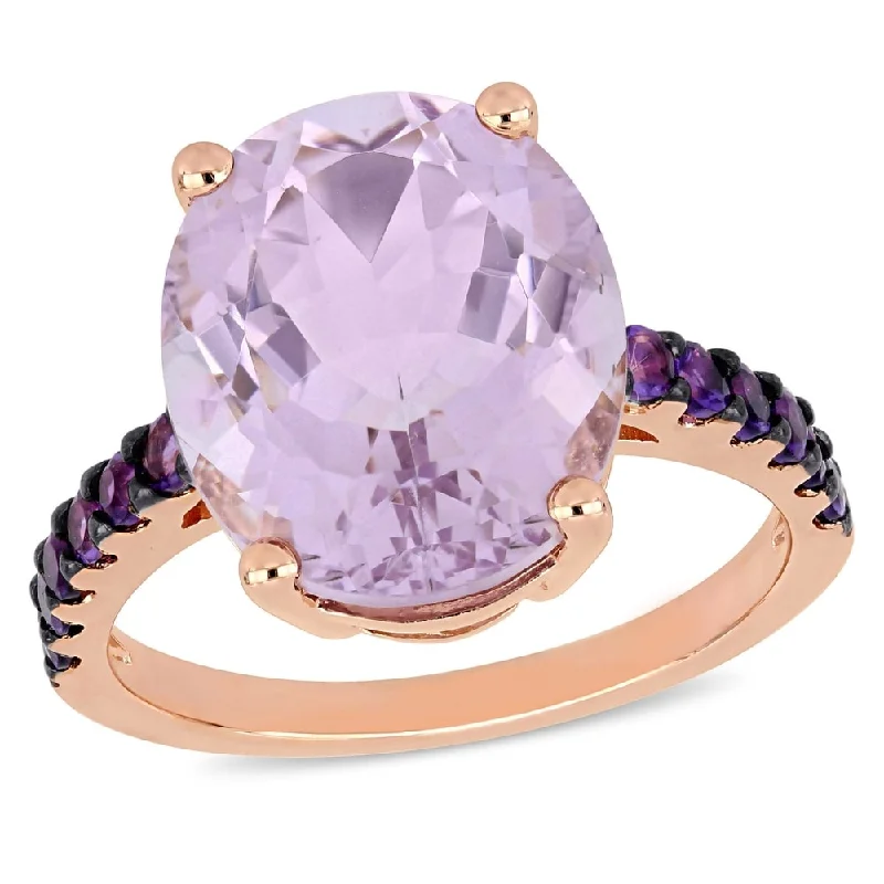 Miadora Rose Plated Sterling Silver Amethyst and Rose de France Cocktail Ring