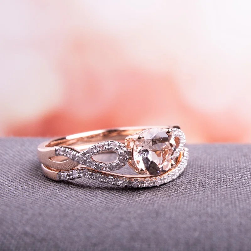 Miadora Signature Collection 10k Rose Gold Morganite and 1/6ct TDW Diamond Bridal Ring Set