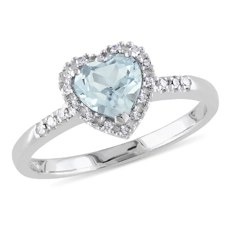 Miadora Sterling Silver Aquamarine and 1/10ct TDW Diamond Heart Ring