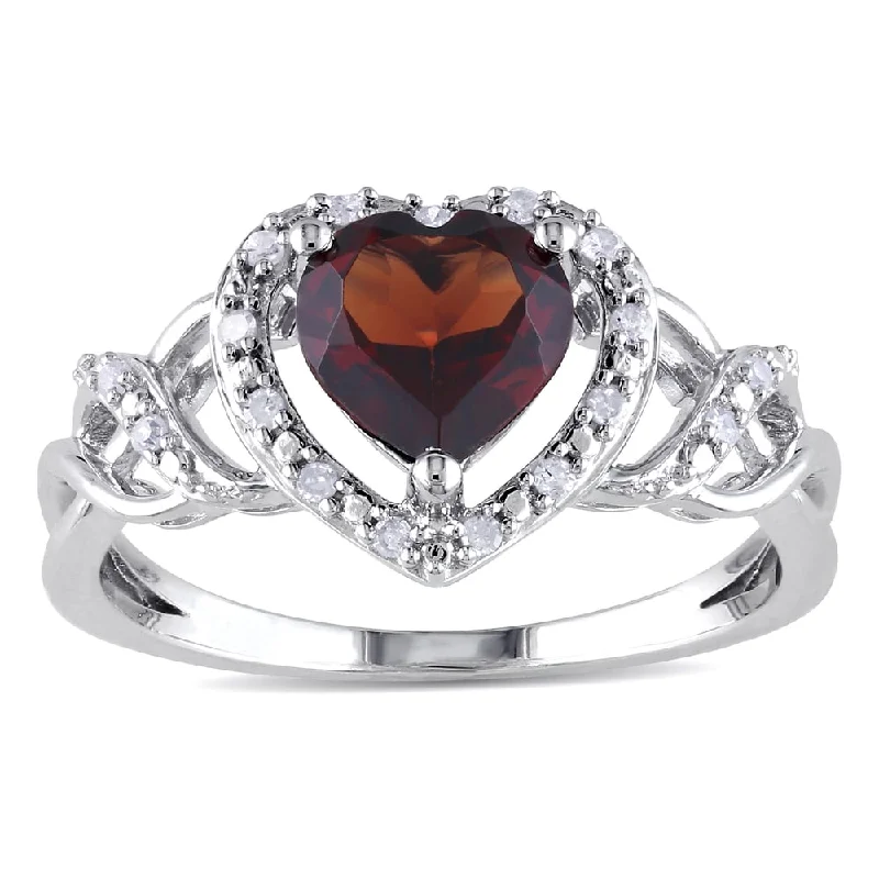 Miadora Sterling Silver Garnet and 1/10ct TDW Diamond Heart Ring (H-I, I2-I3)