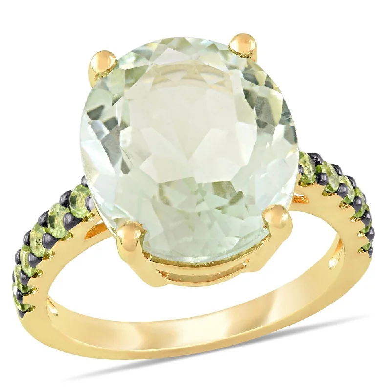 Miadora Yellow Plated Sterling Silver Green Amethyst and Peridot Cocktail Ring