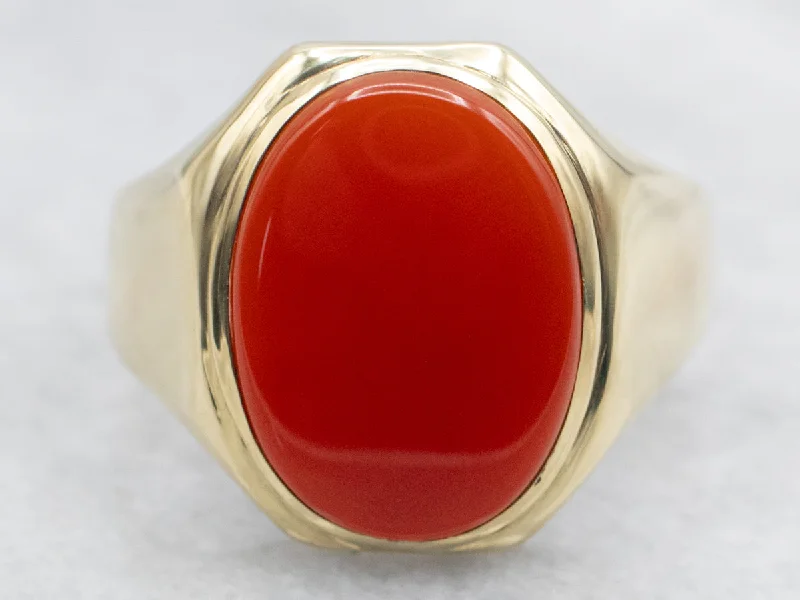 Men's 1930s Green Gold Carnelian Ring