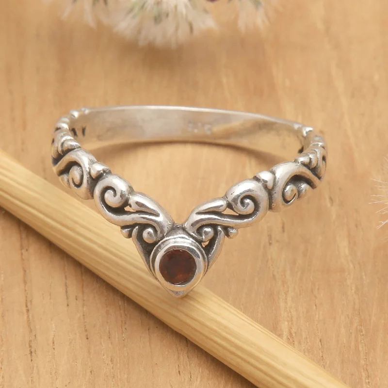 Novica Handmade Crown Melody Garnet Single Stone Ring