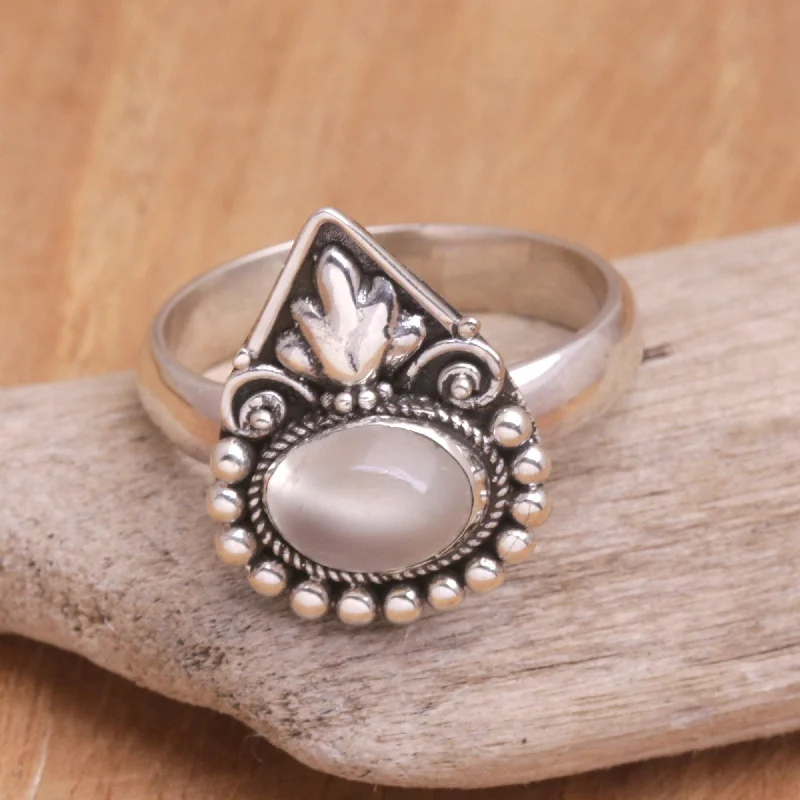 Novica Handmade Rainbow Crown Rainbow Moonstone Cocktail Ring