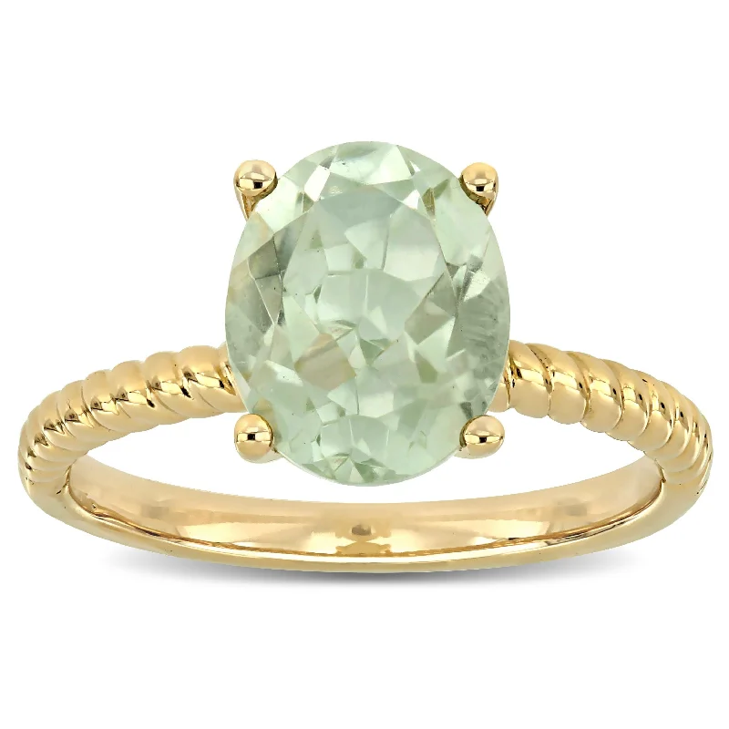 Oval-Cut Green Amethyst Solitaire Twist Ring in 14k Yellow Gold by Miadora