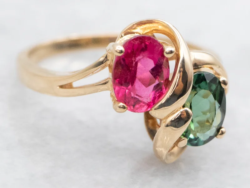 Pink and Green Tourmaline Bypass Ring