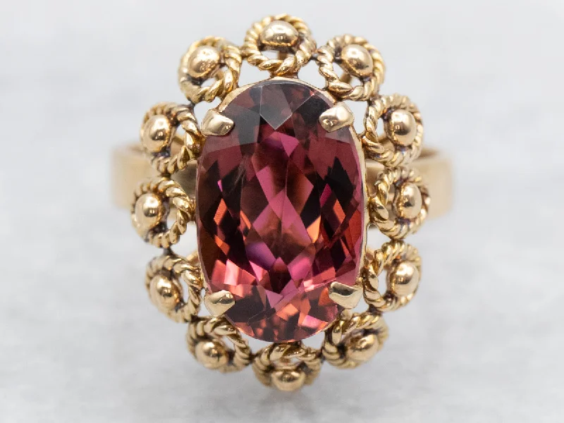 Nautical Gold Pink Tourmaline Ring