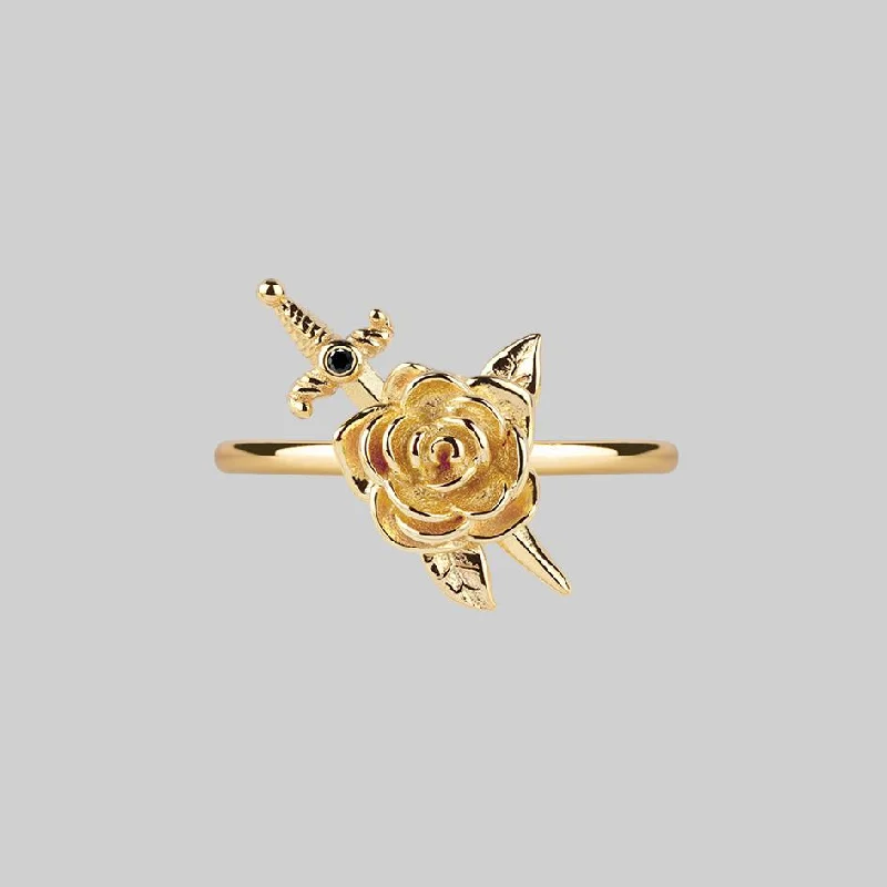 RHAPSODY. Dagger Through Rose Ring - Gold