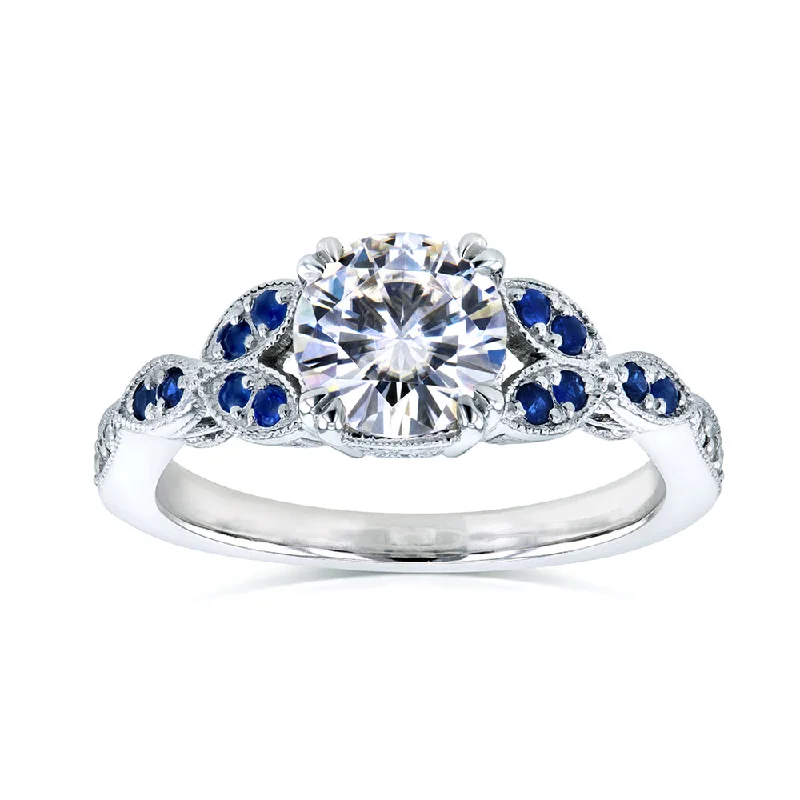 Round Vintage Floral Blue Accent Ring