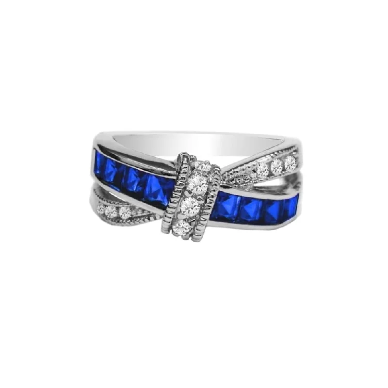 Sapphire Princess Cut Crossover Love Knot Ring