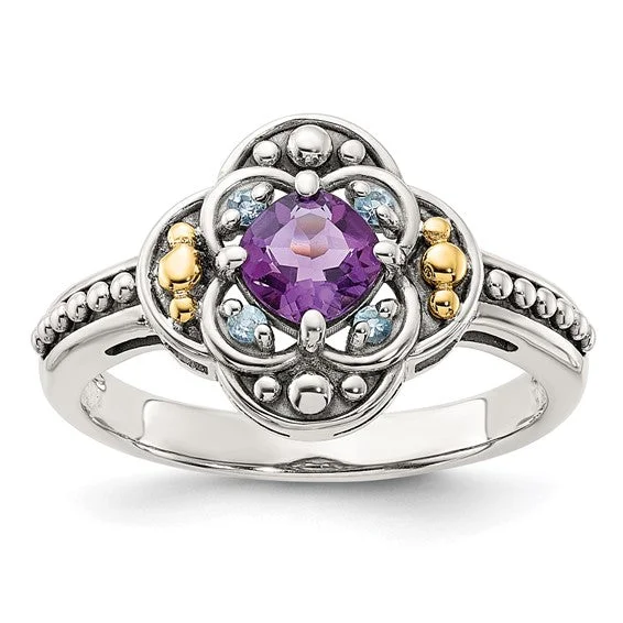 Shey Couture Sterling Silver 14k Accent Amethyst and Swiss Blue Topaz Ring