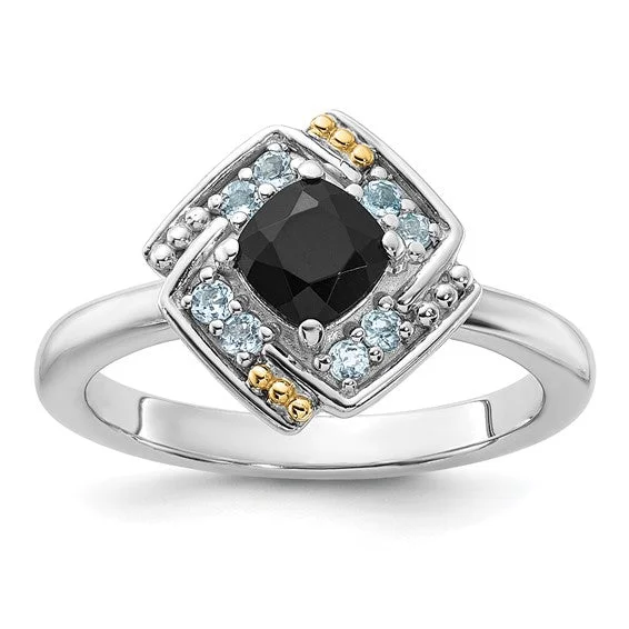 Shey Couture Sterling Silver with 14k Accent Onyx and Swiss Blue Topaz Ring