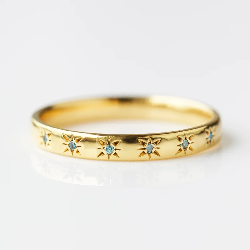 Simple Star Set Blue Diamond Band