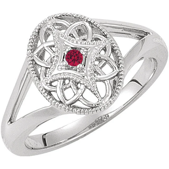 Sterling Silver 2mm Round Genuine Gemstone Filigree Ring