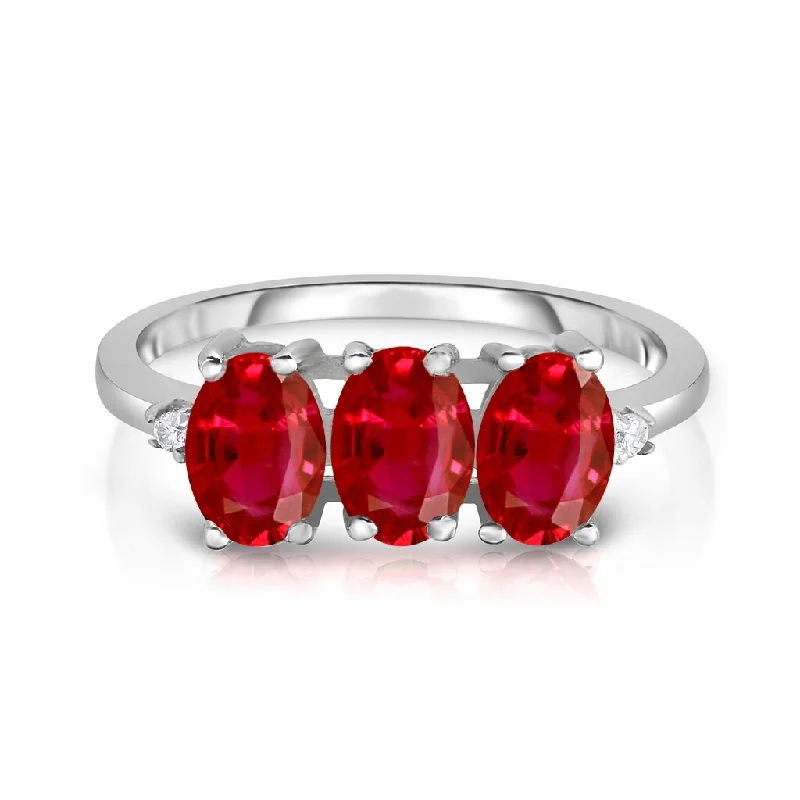 Sterling Silver 3.00 Cttw 3 Stone Ruby Ring