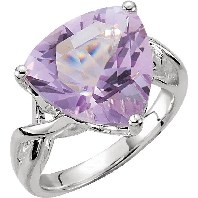 Sterling Silver 14mm Rose De France Amethyst Quartz Trillion Ring