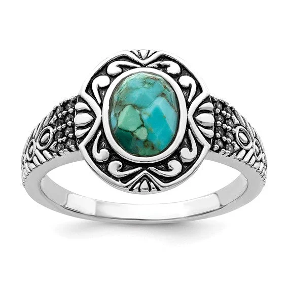 Sterling Silver Antiqued Finish Turquoise Ring