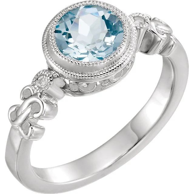 Sterling Silver or 14k White Gold Aquamarine & .02 CTW Diamond Ring