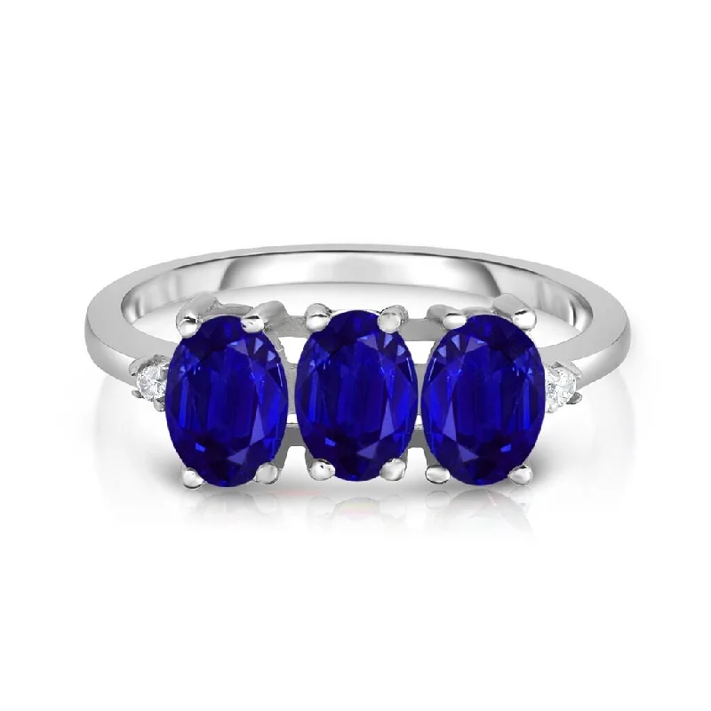 Sterling Silver Blue Sapphire 3 Stone Ring 3.00 Cttw Sizes 6 7 8 9 Lab Created