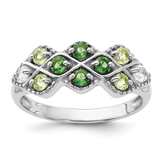 Sterling Silver Chrome Diopside Peridot and White Topaz Ring