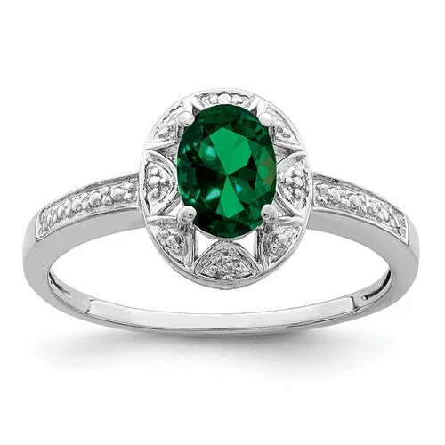 Sterling Silver Oval Birthstone & Diamond Accented Rings