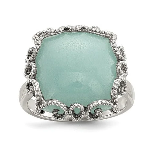 Sterling Silver Cushion Square Amazonite Textured Filigree Ring