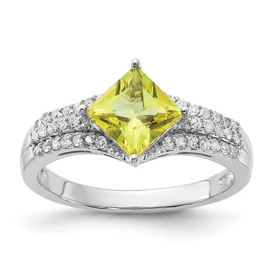 Sterling Silver Diamond and Lemon Quartz Ring