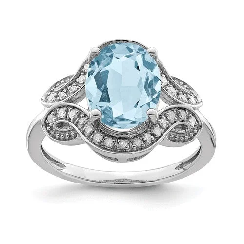 Sterling Silver Diamond & Light Swiss Blue Topaz Ring