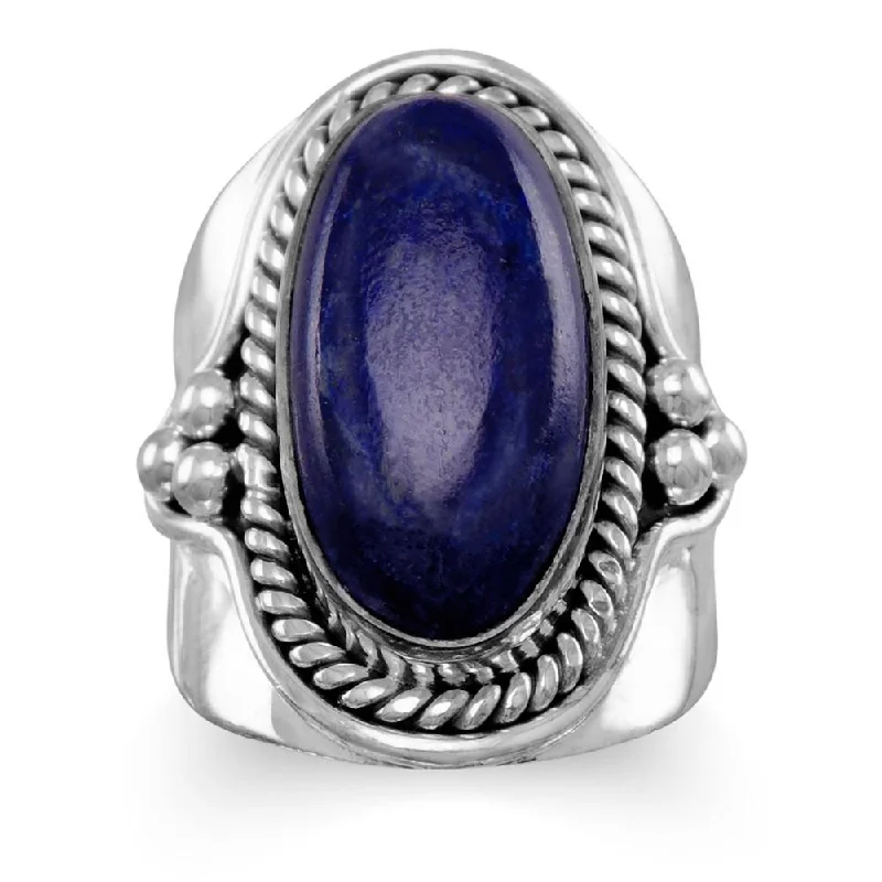 Sterling Silver Large Oval Lapis Ring