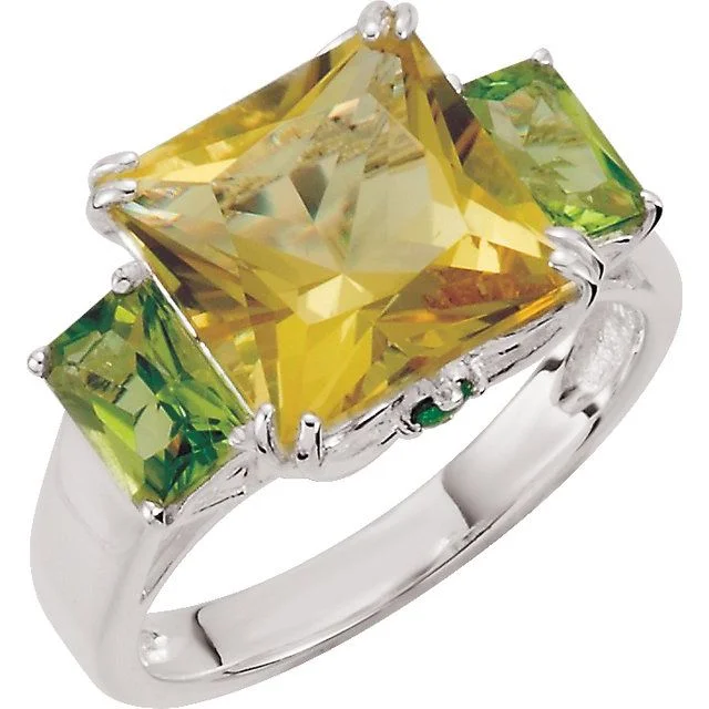 Sterling Silver Lime Quartz, Peridot & Chrome Diopside Ring