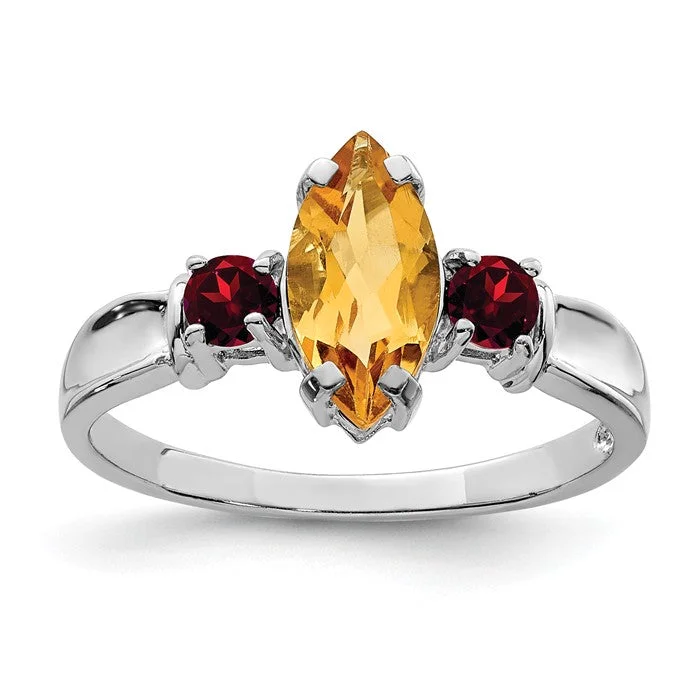 Sterling Silver Marquise Citrine And Garnet Ring