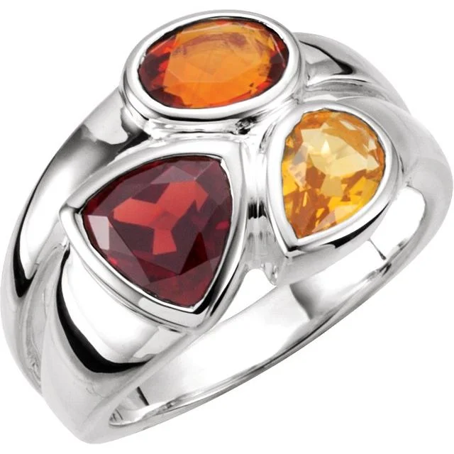 Sterling Silver Mozambique Garnet, Madeira Citrine, & Citrine Ring