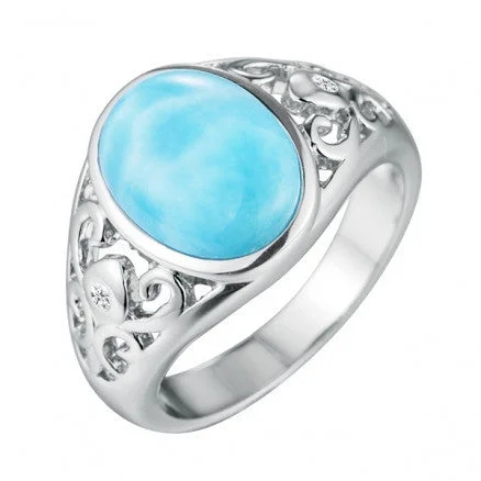 Sterling Silver Alamea Hawaii Oval Larimar Filigree Ring