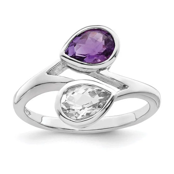 Sterling Silver Pear Shape Amethyst and White Topaz Ring