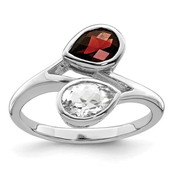 Sterling Silver Pear Shape Garnet and White Topaz Ring