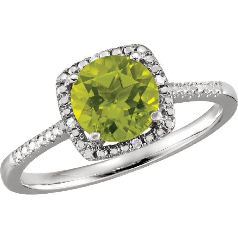 Sterling Silver Peridot & .01 CTW Diamond Halo-Style Ring - Size 8