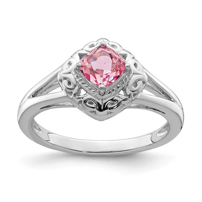 Sterling Silver Genuine Cushion Pink Tourmaline Filigree Ring