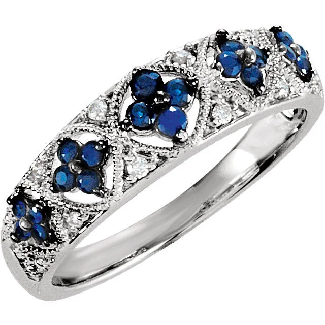 Sterling Silver Genuine Blue Sapphire & .05 CTW Diamond Ring