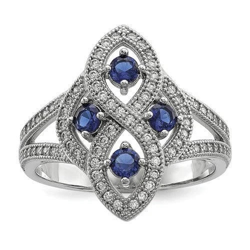 Sterling Silver Simulated Blue Sapphire & CZ Brilliant Embers Ring