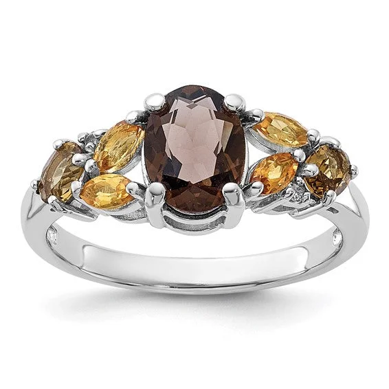 Sterling Silver Smoky and Whiskey Quartz Citrine White Topaz Ring