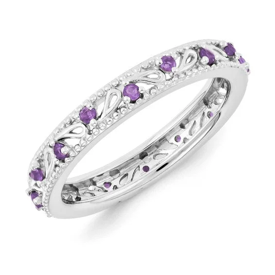 Sterling Silver Stackable Expressions Amethyst Ring