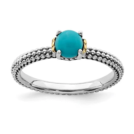 Sterling Silver Stackable Expressions Antiqued & 14k Gold Turquoise Ring