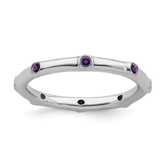 Sterling Silver Stackable Expressions Bezel Set Amethyst Ring