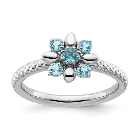 Sterling Silver Stackable Expressions Blue Topaz Flower Ring