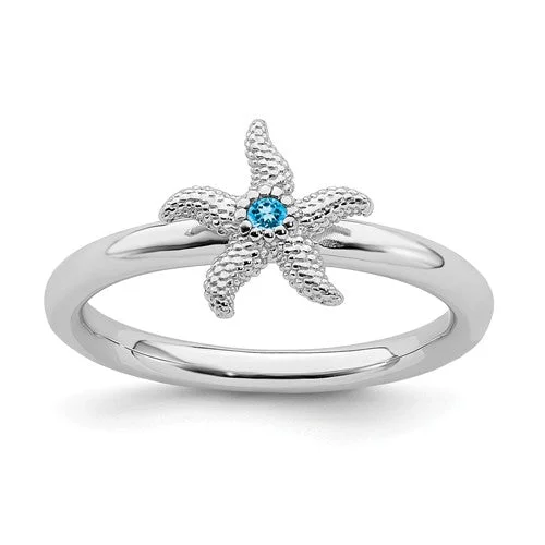 Sterling Silver Stackable Expressions Blue Topaz Starfish Ring