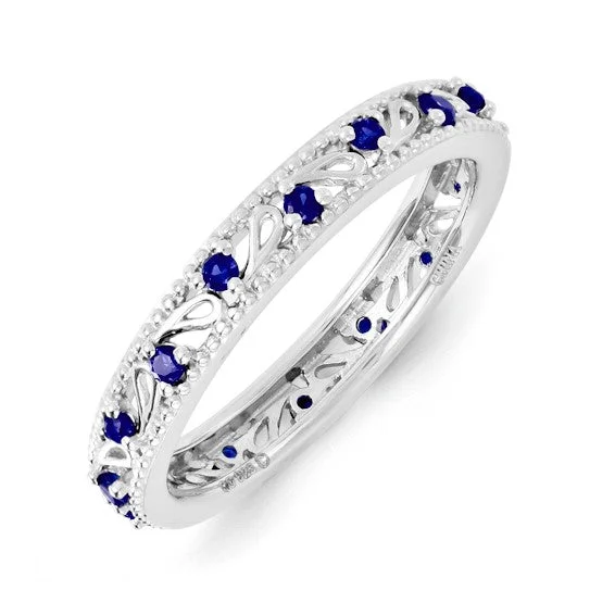 Sterling Silver Stackable Expressions Created Blue Sapphire Filigree Ring