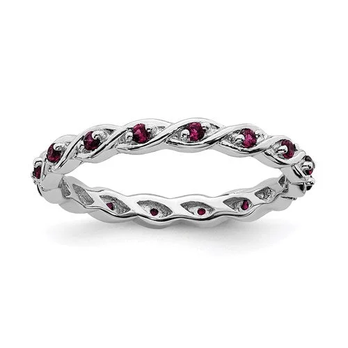 Sterling Silver Stackable Expressions Created Ruby Twist Eternity Ring