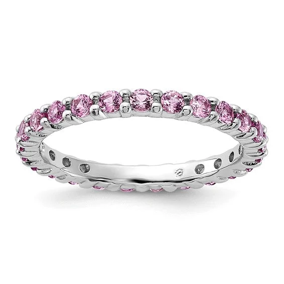 Sterling Silver Stackable Expressions Pink Sapphire Eternity Ring