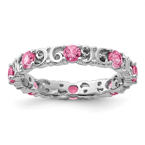 Sterling Silver Stackable Expressions Pink Sapphire Filigree Ring