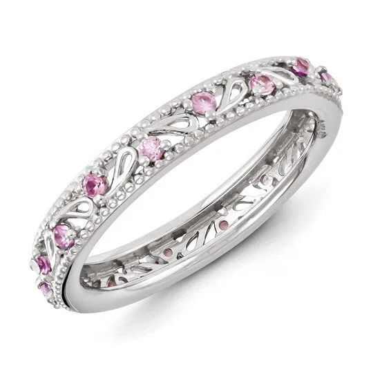 Sterling Silver Stackable Expressions Pink Sapphire Ring